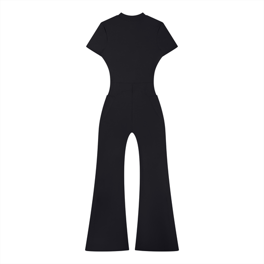 Tight Flared Leg Quarter-Zip Jumpsuit