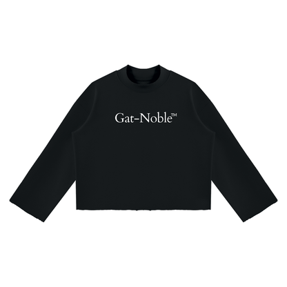 Mock Neck Raw Edge Boxy Sweatshirt