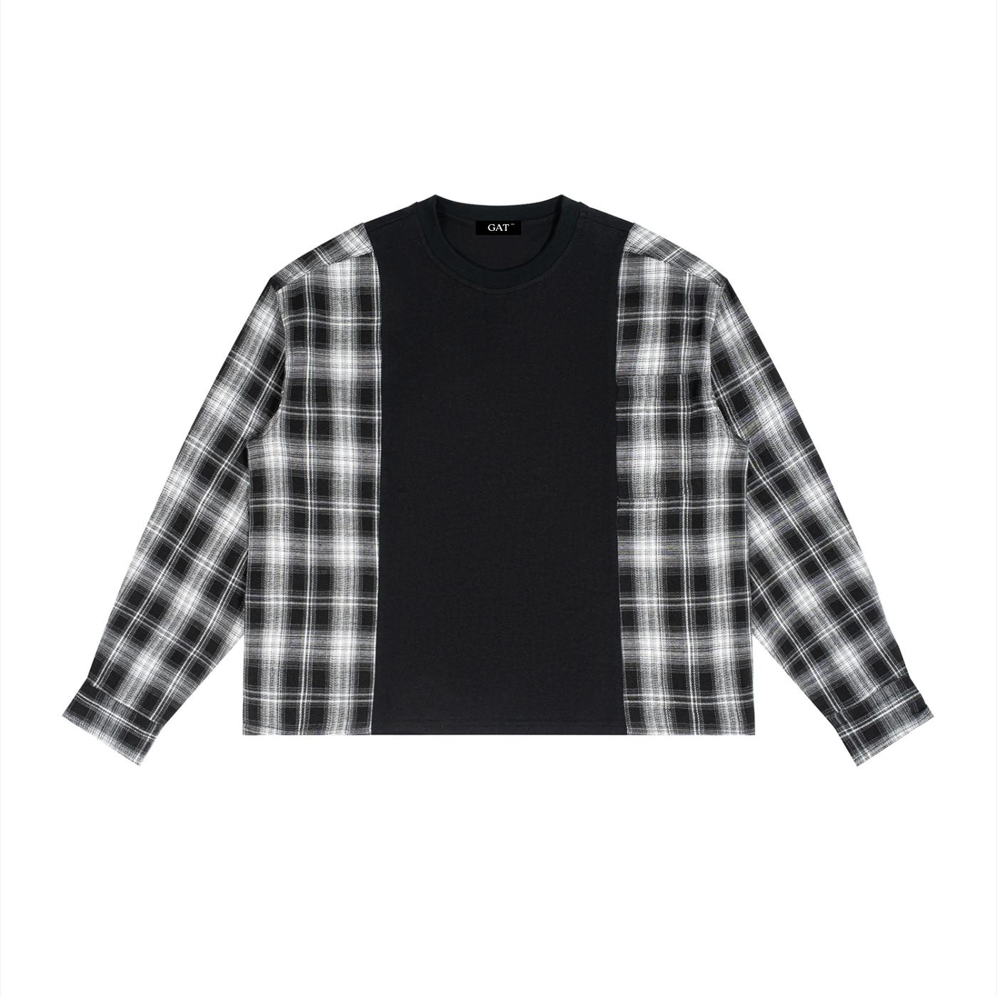 Plaid Panel Long Sleeve T-Shirt