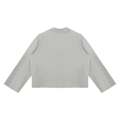 Mock Neck Raw Edge Boxy Sweatshirt