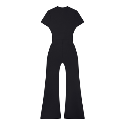 Tight Flared Leg Quarter-Zip Jumpsuit