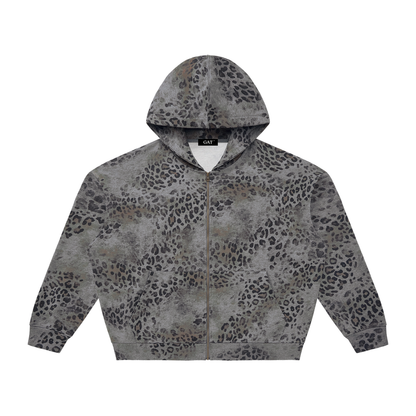 Vintage Wash Leopard Full Zip Hoodie