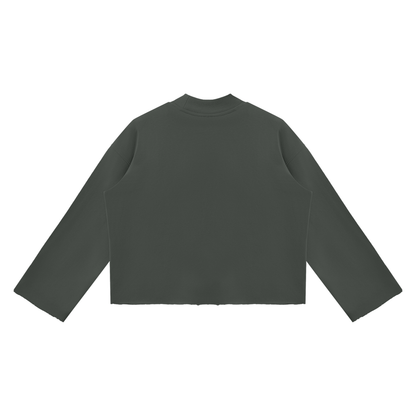 Mock Neck Raw Edge Boxy Sweatshirt