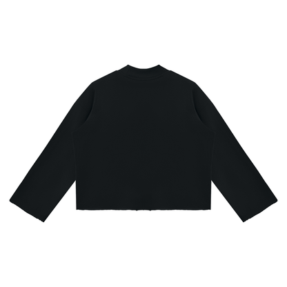 Mock Neck Raw Edge Boxy Sweatshirt