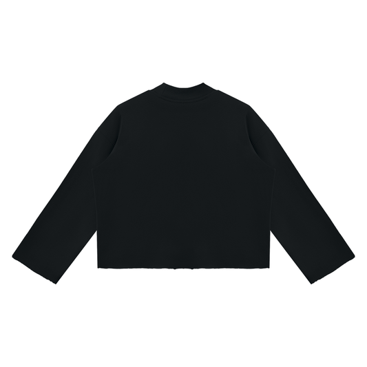 Mock Neck Raw Edge Boxy Sweatshirt