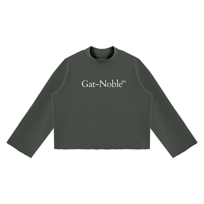 Mock Neck Raw Edge Boxy Sweatshirt