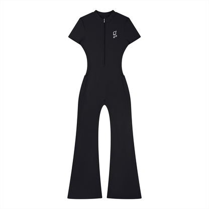 Tight Flared Leg Quarter-Zip Jumpsuit