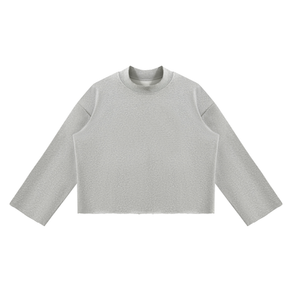 Mock Neck Raw Edge Boxy Sweatshirt