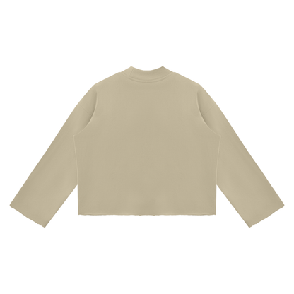 Mock Neck Raw Edge Boxy Sweatshirt
