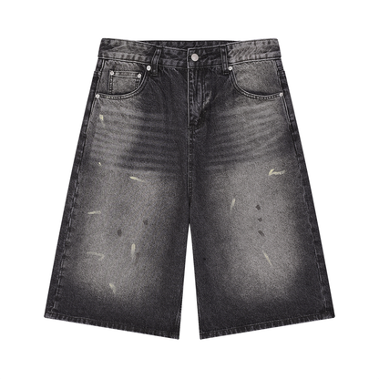Vintage Wash Wide Leg Denim Shorts