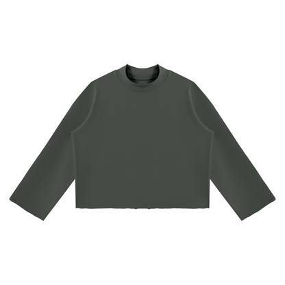 Mock Neck Raw Edge Boxy Sweatshirt