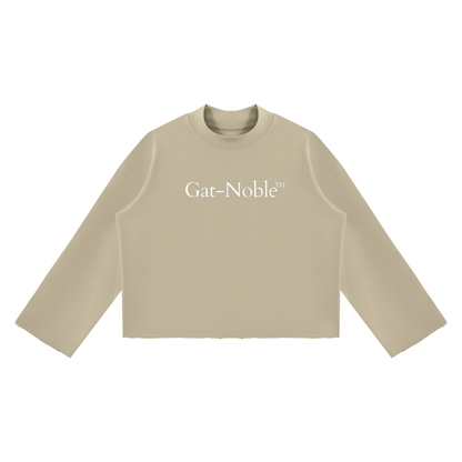 Mock Neck Raw Edge Boxy Sweatshirt