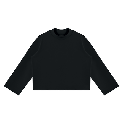 Mock Neck Raw Edge Boxy Sweatshirt