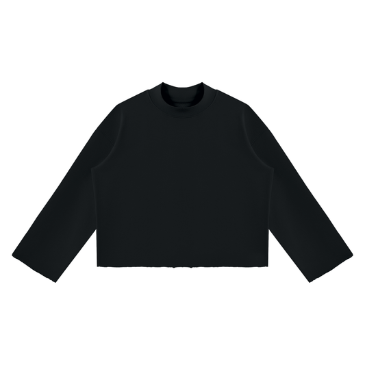 Mock Neck Raw Edge Boxy Sweatshirt